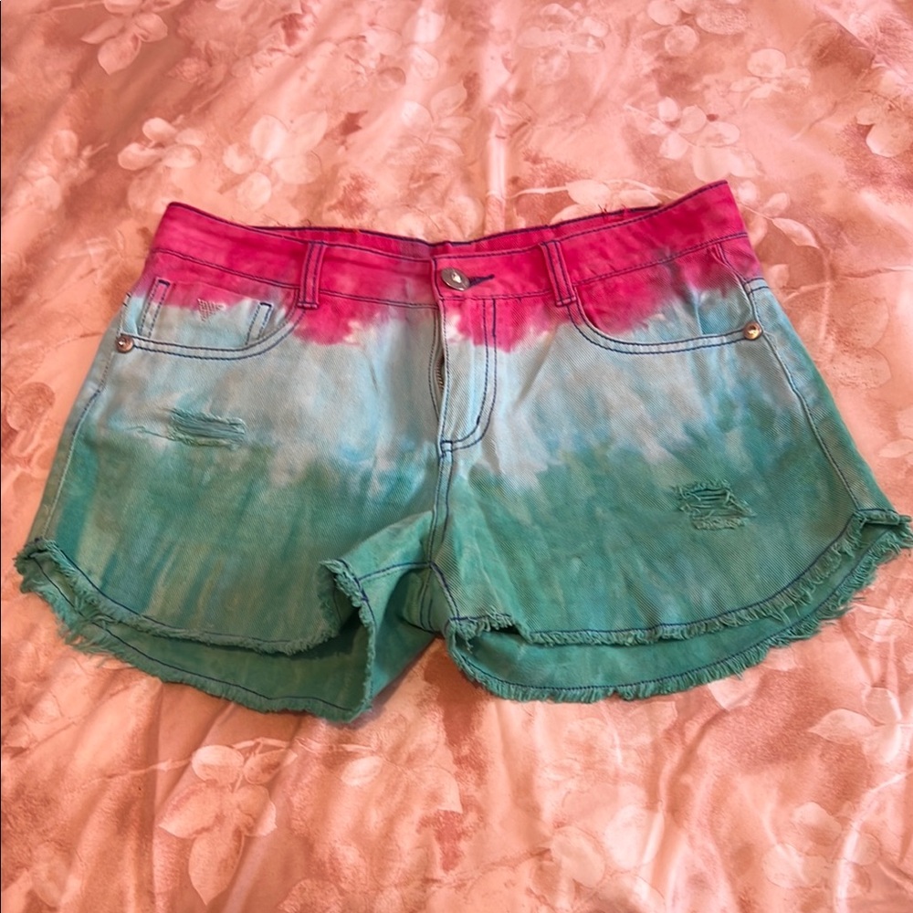 Guess Pink and Green Jean Shorts Casual Summer Style